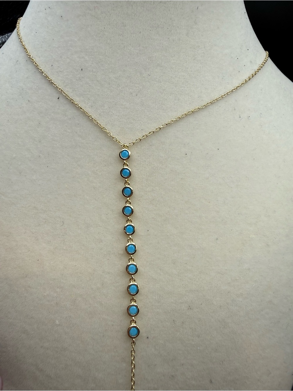 Adina Eden Gold Lariat Necklace with Turquoise Accents